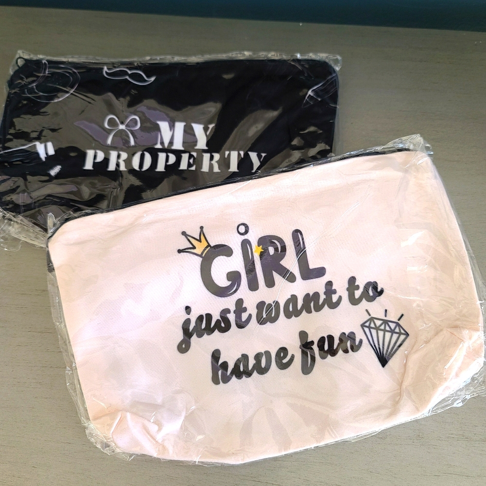 Set of 2 - New cute cosmetic makeup black bag